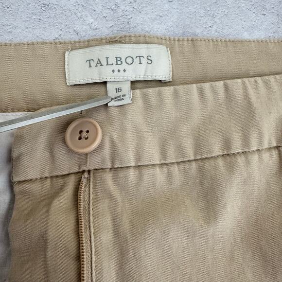 Talbots Capri Pants Women's 16 Tan Cropped Chino Casual Coastal Button Detail - Picture 3 of 8